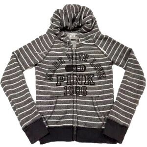 “Pink” gray and white stripped hoodie
